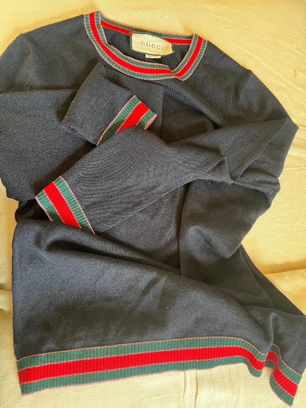 GUCCI Midnight Blue Wool Vintage Web Crewneck Sweater Size Medium